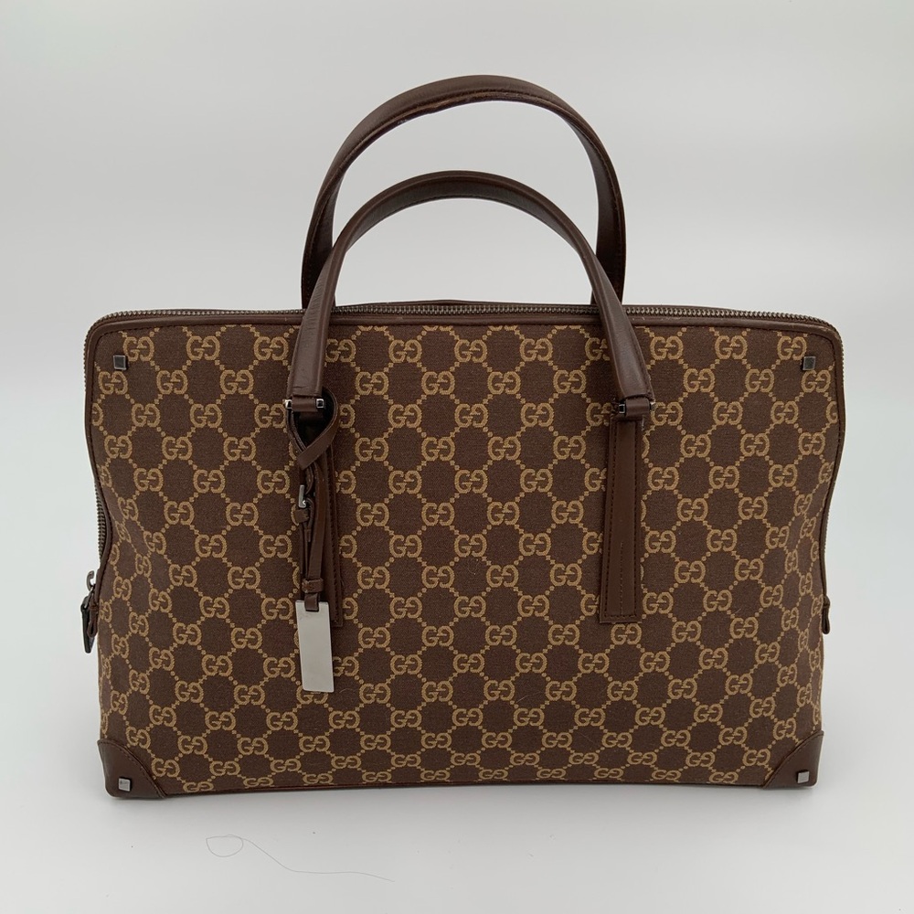 EUC Authentic Gucci Brown Monogram Dome Canvas & Leather Satchel Bag - Picture 1 of 16